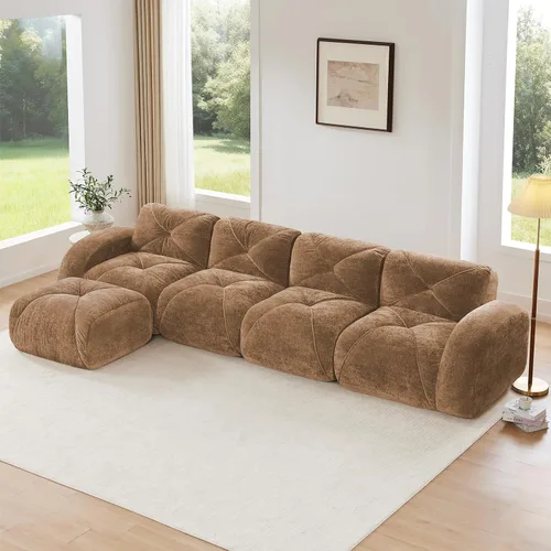 Miniatura 54 de Sofás modulares modulares de 110.6 pulgadas para sala de estar, sofá moderno de terciopelo sin hueso, no requiere montaje, cómodo sofá sin hueso