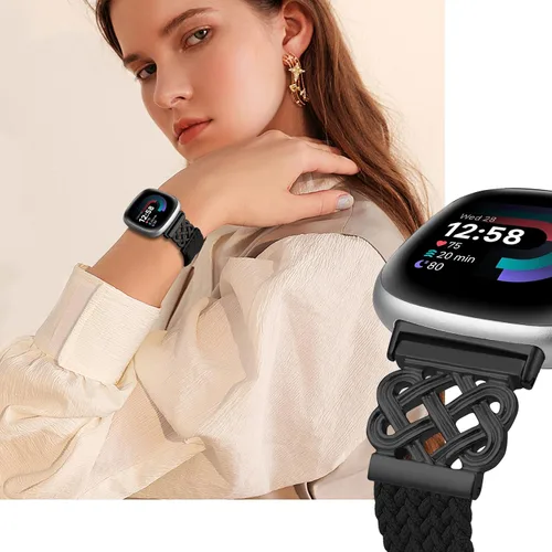 Miniatura 2 de Correa trenzada compatible con Fitbit Versa 4 bandas para mujer/Versa 3/Sense 1/Sense 2, cierre magnético, tela de nailon con correas de hebilla