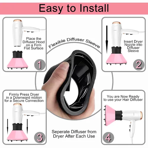 Miniatura 6 de Difusor universal para secador de pelo, accesorio adaptable para secador de pelo para boquillas de secador de pelo de 4.3 a 5.6 cm de diámetro (Rosa)