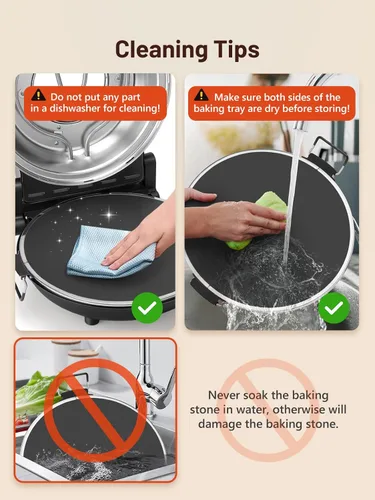 Miniatura 5 de Horno de pizza eléctrico para interiores con piedra de cerámica esmaltada, horno de pizza portátil de 12 pulgadas con temporizador ajustable, Negro