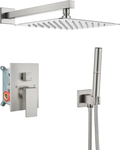 Aolemi - Sistema de ducha con cabezal de lluvia y grifo de mano montado en la pared, juego completo de accesorios de ducha de alta presión con