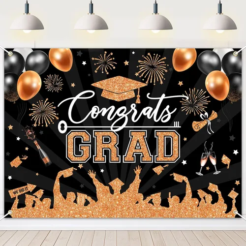 Miniatura 15 de Avezano Fondo de graduación Congrats Grad, decoraciones de fiesta de graduación de clase de 2026, fondo de sesión de fotos, felicitaciones