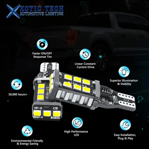 Miniatura 4 de Xotic Tech - 2 bombillas LED estroboscópicas de retroceso T15 921 Canbus sin errores, xenón 6000 K