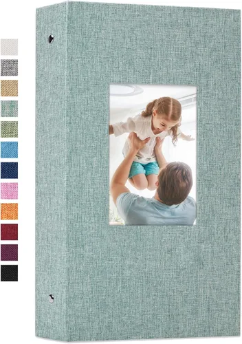 Miniatura 36 de Vienrose - Álbum de fotos de lino con 300 bolsillos de 4 x 6 pulgadas, cubierta de tela, para bodas, familias, aniversarios y bebés Azul cielo