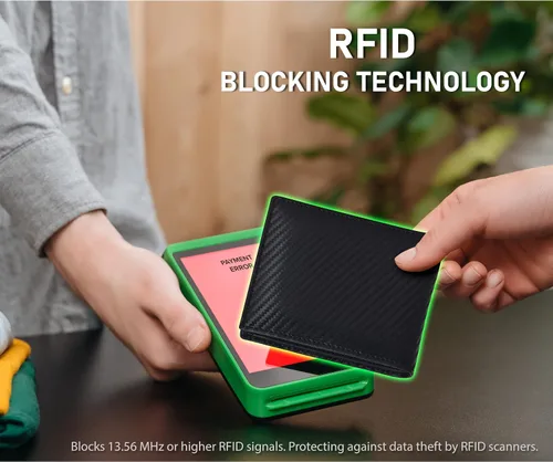 Miniatura 3 de Cartera para bolsillo frontal, bloqueo RFID, de piel, plegable, con ventana de identificación, para hombre
