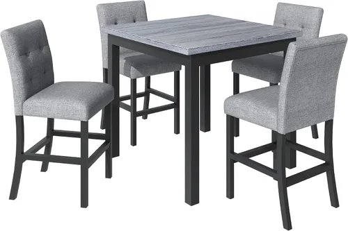 Miniatura 2 de Elegante juego de mesa de comedor, juego de comedor cuadrado de 5 piezas con altura de mostrador con 4 sillas tapizadas de respaldo alto, diseño
