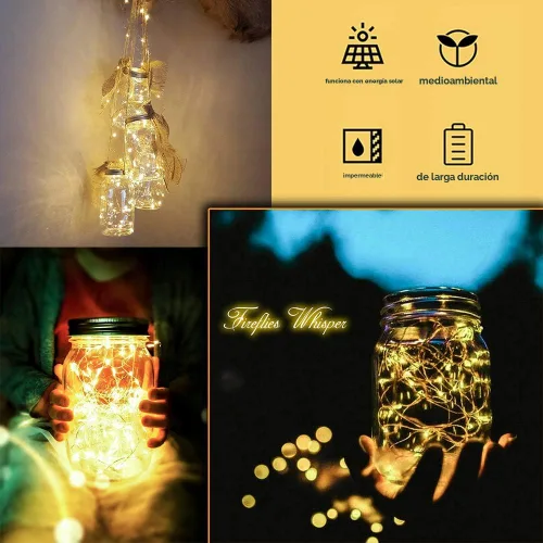 Miniatura 7 de SunKite Luces solares para tarros de masón [actualizadas], paquete de 8 20 luces LED impermeables para tarros de luciérnaga con ganchos