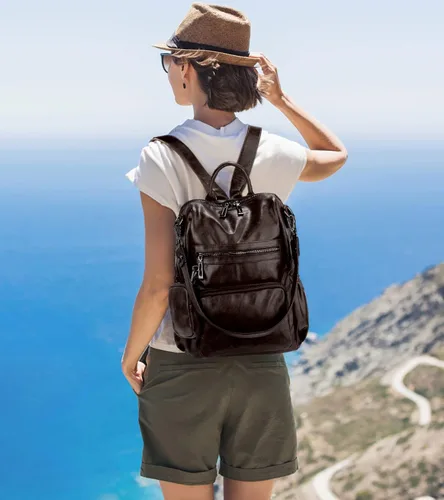 Miniatura 2 de UTO Mochila de cuero vegano para mujer, diseño de moda, convertible con borla, para viajes, con borla