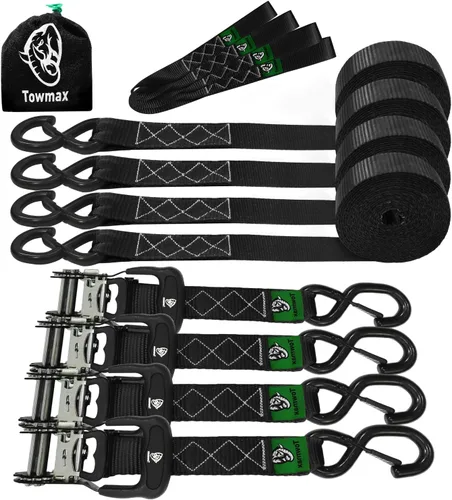 Miniatura 23 de Correas de trinquete retráctiles (paquete de 4) – Correas de trinquete autorretractables de 1 pulgada x 10 pies con bucles suaves, correas de amarre