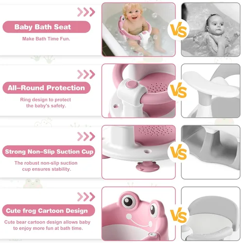 Miniatura 3 de Asiento de Baño para Bebés de 6 Meses y Más Asientos de Baño Antideslizantes para Niños Pequeños para Sentarse Silla de Bañera para Bebés con Rosa