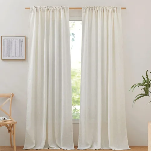 Miniatura 2 de NICETOWN Cortinas de arpillera de lino de 135 pulgadas de largo, 2 paneles, bolsillo para barra y pestaña trasera, mezcla de lino natural