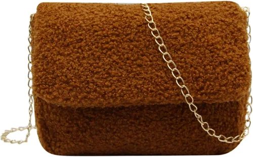 RARITYUS Bolso de hombro con estampado de leopardo para mujer, bolso de felpa esponjosa, bolso cruzado de piel sintética con correa de cadena