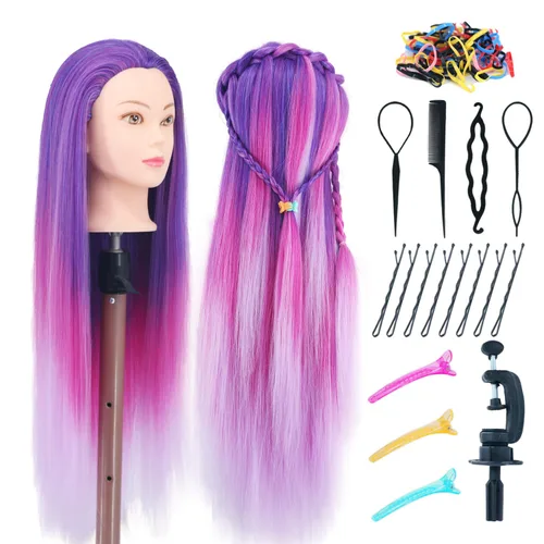 Miniatura 8 de Eumos Cabeza de Maniquí con Cabello, Cabeza de Entrenamiento de 29'' para Trenzado, Cabeza de Muñeca para Peinado, Maniquí de Cosmetología, Cabeza