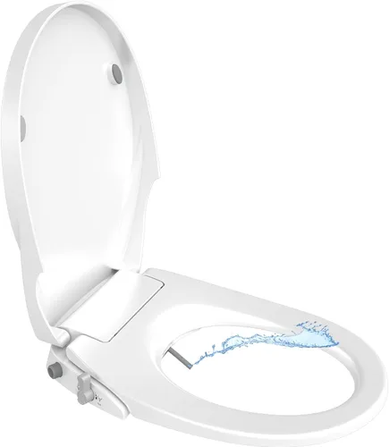 TRIZZI Asiento de inodoro de bidé con boquillas dobles autolimpiantes traseras y lavado femenino, apto para inodoro alargado a prueba de fugas,
