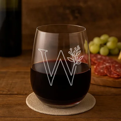 Miniatura 22 de On The Rox Drinks Regalos con monograma para mujeres y hombres – Letra A-Z inicial grabada monograma copa de vino sin tallo, regalo de vino