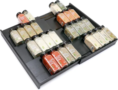 Organizador de cajones de especias de bambú, (necesita cajón de 3.1 pulgadas de profundidad), estante de especias expandible de 4 niveles para