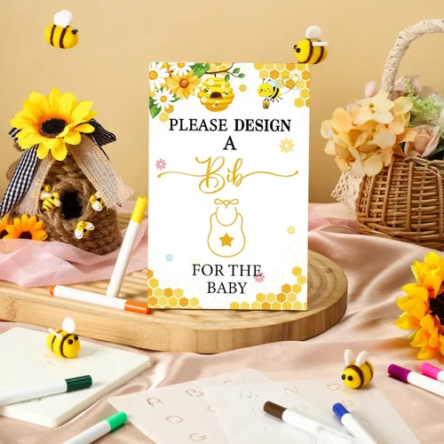 Miniatura 6 de Panitay Kit de decoración de 100 baberos para bebé, 50 baberos blancos, 25 plantillas, 24 marcadores de tela, 1 letrero de juego para baby shower