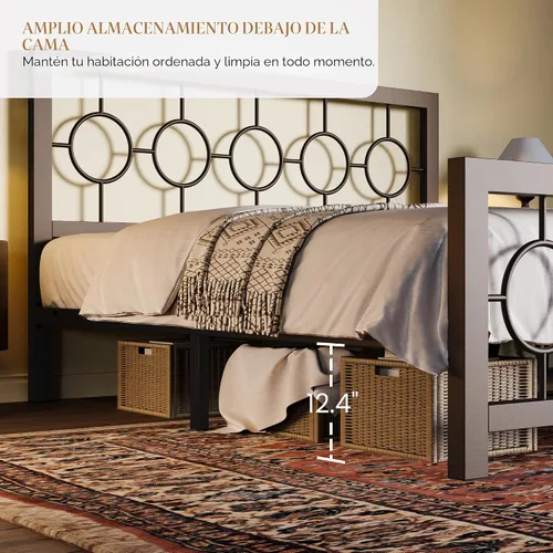 Miniatura 5 de SHA CERLIN Marco de cama de metal tamaño Queen con cabecero y pie de cama de diseño circular vintage, no requiere somier, fácil montaje, sin ruido