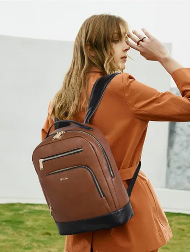 Miniatura 6 de Telena Mochila de cuero para laptop para mujeres y hombres, bolsa de computadora de 15 pulgadas, estilo vintage, trabajo, negocios, para profesores