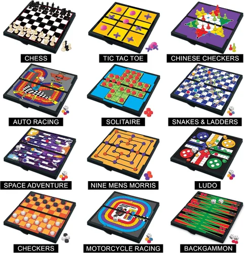 Miniatura 2 de Gamie juego de tablero magnético incluye 12 juegos de diversión retro – 5 pulgadas diseño compacto – en caja individual– enseña estrategia y enfoque
