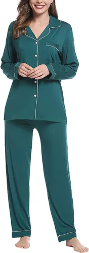 Miniatura 6 de Pijama de bambú ultra suave para mujer, juego de pijama - manga largacon botones.