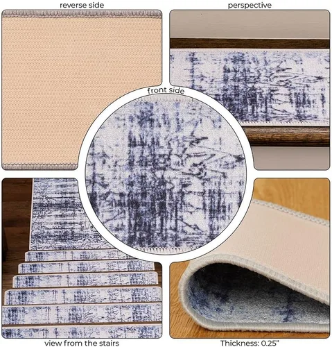 Miniatura 5 de Benissimo, Alfombras antideslizantes para peldaños de escalera, juego de 13 (9 x 32 pulgadas), para peldaños de madera de interior, diseño impreso