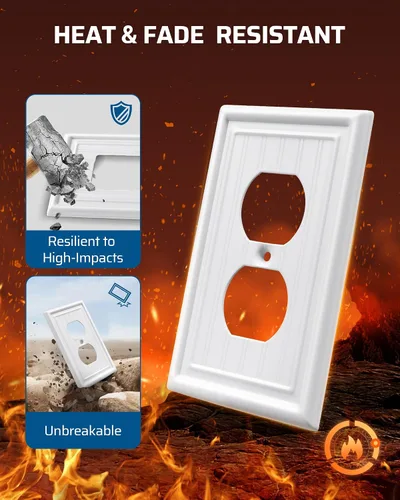 Miniatura 6 de DEWENWILS Paquete de 4 tapas blancas para enchufes y placas de interruptores, placas decorativas de pared de metal para interruptores de luz y tomas