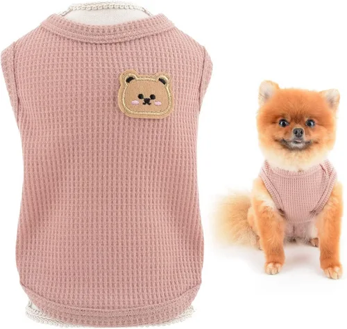 Miniatura 9 de SMALLLEE_LUCKY_STORE Camiseta sin mangas de punto gofre con bonito oso para cachorros, para perros pequeños, gatos, niños y niñas, camiseta