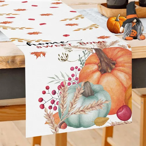 Miniatura 13 de GOOESING Gnomos de otoño, calabazas, hojas de arce, camino de mesa de otoño, temporada de Acción de Gracias, cocina, decoración de mesa de comedor
