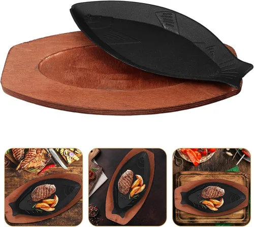 Miniatura 7 de DOITOOL Sartén de hierro fundido en forma de pescado, bandeja antiadherente para parrilla de barbacoa de 13.18 x 6.49 x 0.98 pulgadas, sartén