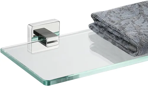 JQK Estante de cristal para baño cromado, almacenamiento de ducha de vidrio templado de 12 x 5 pulgadas, montaje en pared cromado pulido de acero