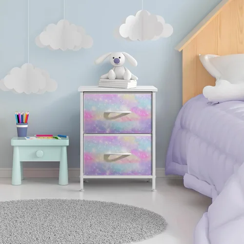 Miniatura 2 de Sorbus - Mesita de noche con 2 cajones - Mueble de noche para niños, mesa auxiliar, estructura de acero, parte superior de madera y contenedores