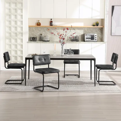 Miniatura 5 de Zesthouse Juego de 2 sillas de comedor de metal industrial, sillas de cocina tapizadas de cuero sintético con base de metal negro, para cocina