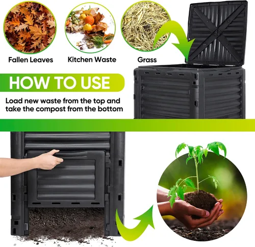 Miniatura 4 de F2C Contenedor de Compost de Jardín de Material Libre de BPA - 80 Galones (300 L) Contenedor de Compost Grande con Aireación Caja de Compost