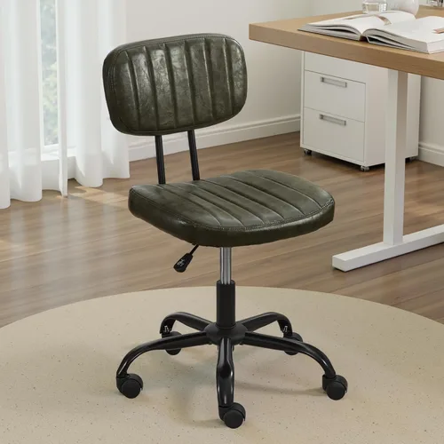 Miniatura 10 de DRMBOOK Silla pequeña de escritorio para oficina en casa con ruedas, cómoda silla de tocador sin brazos, silla giratoria para computadora, sin Tela