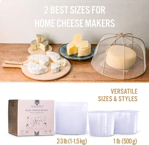 Miniatura 2 de Country Trading Co. Juego de 3 moldes de queso para hacer quesos azules y duros en casa, cestas italianas de calidad para hacer gorgonzola, colby