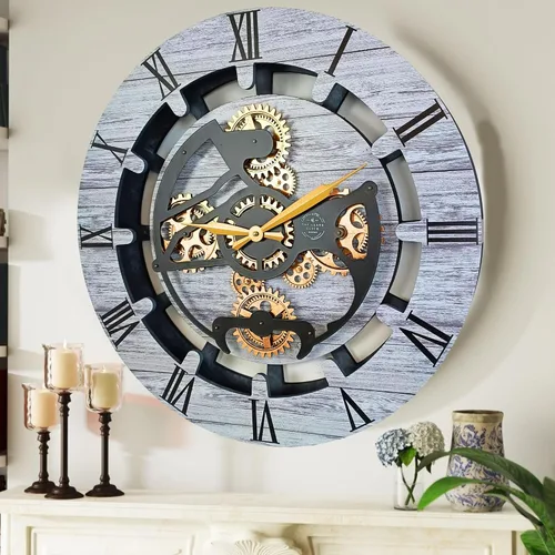 Miniatura 14 de THE GEARS CLOCK Reloj de pared con engranajes móviles reales Canada Line 24 pulgadas redondo (verde aguamarina, 24 pulgadas (23.6 in)