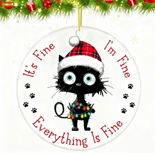 Adornos colgantes de gato para Navidad 2025, Adornos colgantes para árbol de Navidad de gato negro, Está bien, estoy bien, suministros de decoración