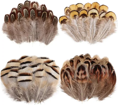 Miniatura 20 de THARAHT 24 plumas naturales manchadas de 4 estilos de plumas de ave de Guinea de 6 a 8 pulgadas a granel para manualidades, ropa, joyería