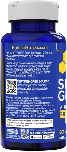 Miniatura 8 de NATURAL STACKS Paquete de suplemento Smart Ginkgo Biloba y Smart NMN - Soporte cerebral extra fuerte y apoyo NAD+* - 120 cápsulas totales