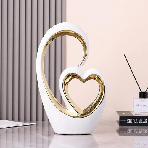 Miniatura 2 de Corazón de cerámica de oro blanco para decoración del hogar, estatua de amor, regalo de aniversario de San Valentín para pareja, escultura de doble