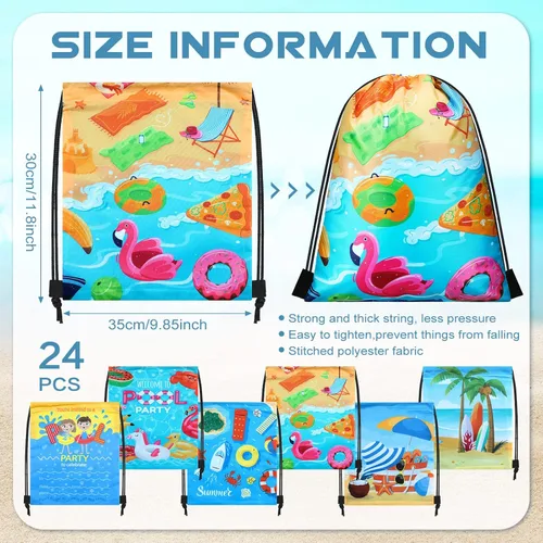 Miniatura 2 de Talltalk 24 bolsas de verano para fiesta en la piscina, mochila con cordón para niños, bolsas de regalo hawaianas tropicales, dulces, bolsas