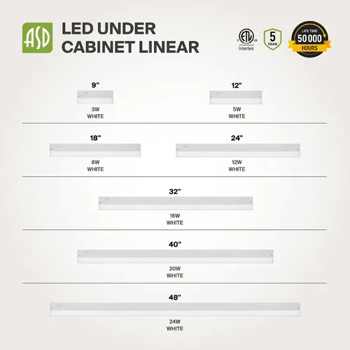 Miniatura 9 de ASD Iluminación LED para debajo del gabinete con enchufe o cableado de 9 pulgadas, luces regulables debajo del gabinete con interruptor