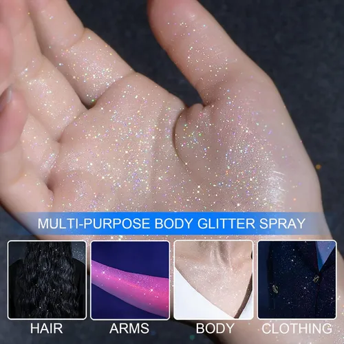 Miniatura 3 de Lezero Spray de Purpurina Corporal, Spray Brillante Temporal para Cara, Cabello, Ropa, Niebla Brillante de Larga Duración y Secado Rápido
