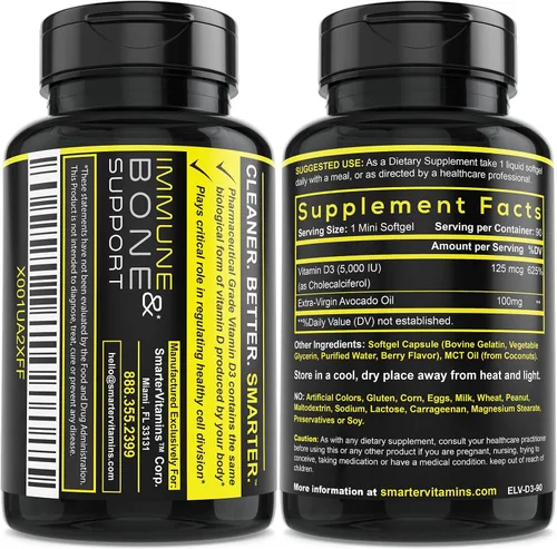 Miniatura 2 de Smarter Vitamina D3 5000 UI en aceite de aguacate 125mcg - 90 mini cápsulas blandas