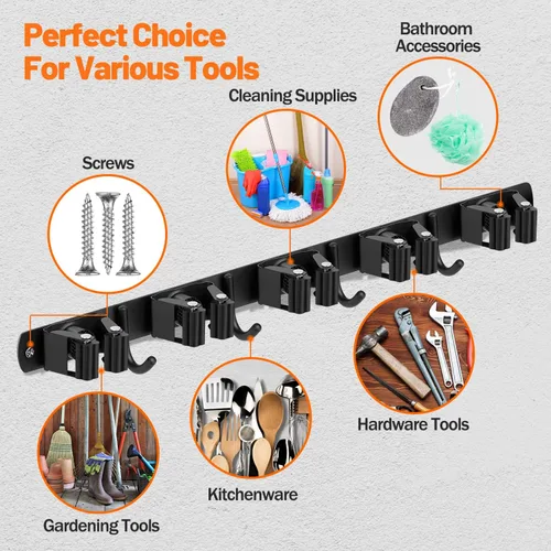 Miniatura 2 de Soporte de pared para escoba, organizador de escoba de acero inoxidable, soporte de escoba y escoba montado en la pared, resistente colgador