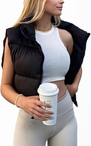 Miniatura 3 de Shiyifa Chaqueta acolchada con cremallera y cuello alto para mujer
