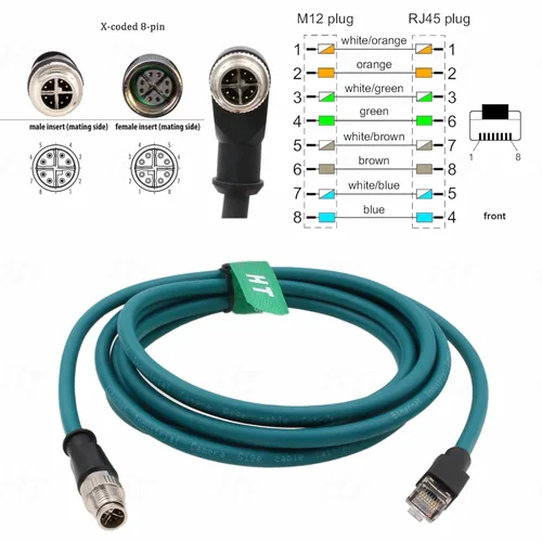 Miniatura 5 de M12 Ethernet 8 Pin X-Code RJ45 CAT-7e GigE Cable para cámara Basler Cognex Vision Sensor Lector de Código de Barras PLC Router Switch Red 1M