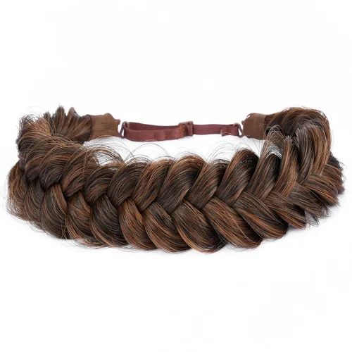Miniatura 4 de Diadema ancha y despeinada de 2 mechones de cabello sintético trenzado, accesorio de belleza para mujeres y niñas, 62g/2.1 oz (caoba)