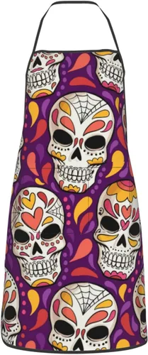 Miniatura 15 de Delantal de calavera de azúcar, delantales de cocina para hombres y mujeres, delantal de cocina, delantal de chef, delantales de jardín ajustables
